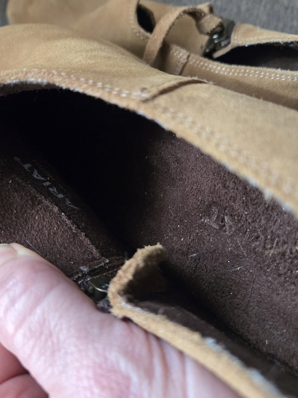 Ariat Tan Suede Wedge Ankle Booties with Tassel Zip - Picture 4 of 5